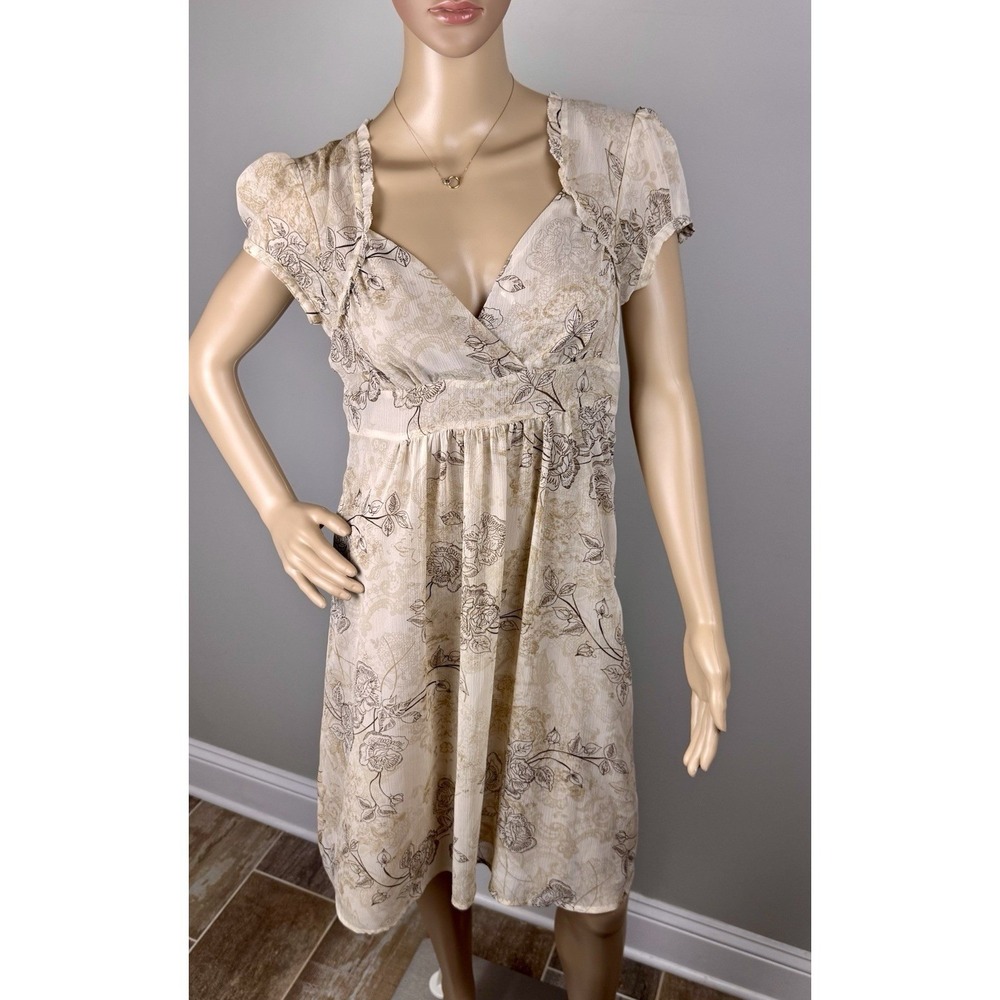 APT.9 tan 10P short sleeve dress Neutral Puff Sleeve Baby Doll Floral Brown